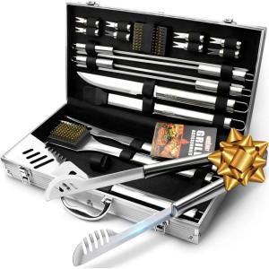 imageGRILLART BBQ Grill Utensil Tools Set Reinforced BBQ Tongs 19Piece StainlessSteel Barbecue Grilling Accessories wAluminum Storage Case Complete Outdoor Grill Kit for Dad Birthday Gift for Man Dad