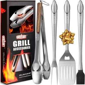 imageGRILLART BBQ Tools Grill Tools Set 18Inch Grilling Tools BBQ Set  Grill Accessories wBBQ Tongs Spatula Fork Brush Stainless Grill Kit Grilling Set  Gift Ideas BBQ Accessories Gifts for Men DadBlack