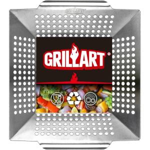imageGRILLART Grill Basket Heavy Duty Large Grill Baskets for Outdoor Grill Vegetables Stainless Steel Veggie Grilling BasketPan  Lasting Grill Vegetable Basket BBQ Grill Accessories Gifts for Dad Men12