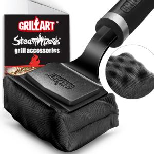 imageGRILLART Grill Brush Bristle Free Replaceable BBQ Cleaning Head No Handle Safe Replacement Cleaning Pad for Cast IronStainlessSteel Grates  BlackAll Black