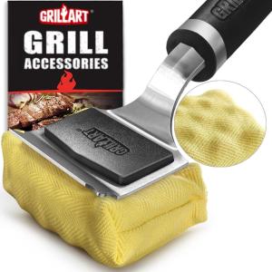 imageGRILLART Grill Brush Bristle Free Replaceable BBQ Cleaning Head No Handle Safe Replacement Cleaning Pad for Cast IronStainlessSteel Grates  BlackBlack