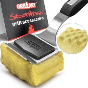 imageGRILLART Grill Brush Bristle Free SteamWizards BBQ Replaceable Cleaning Head Unique SeamlessFit Scraper Tool for Cast IronStainlessSteel Grates Safe Barbecue Grill CleanerRedBlack