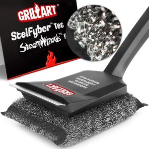 imageGRILLART Grill Brush Bristle Free SteamWizards Ultra Safe ampamp Efficient Grill Cleaner Brush with 1 Replacement Head for Cast Iron and Stainless Steel Grates BBQ Grill Brush for Outdoor GrillSteamWizards grill brush