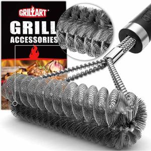 imageGRILLART Grill Brush Wire  Helix Combined BBQ Brush  Safe ampamp Efficient Grill Cleaning Brush  18quot Grill Cleaner Brush Scrubber for GasPorcelainCharbroil Grates  BBQ Accessories Gifts for MenDad