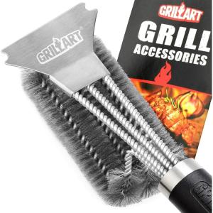 imageGRILLART Grill Brush and Scraper BBQ Brush for Grill Safe 18quot Stainless Steel Woven Wire 3 in 1 Bristles Grill Cleaning Brush BR4516