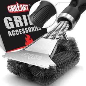 imageGRILLART Grill Brush and Scraper Extra Strong BBQ Cleaner Accessories Safe Wire Bristles Barbecue Triple Scrubbers Cleaning Brush for GasCharcoal Grilling Grates Wizard Tool BR8115