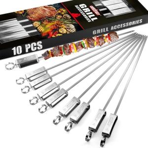 imageGRILLART Kabob Skewers for Grilling  Metal Skewers for Kabobs with Slider  Flat BBQ Skewers Stainless Steel  17quot Shish Kabob Grill Skewers ampamp Ideal Kabob Sticks for Meat Shrimp Chicken Veggie10PCS
