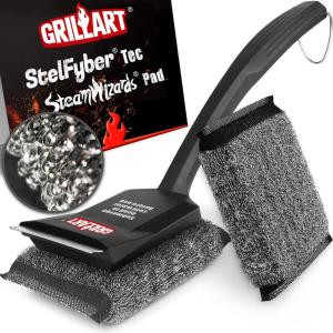 imageGRILLART SteamWizards Grill Brush Bristle Free Safe BBQ Grill Brush for Outdoor Grill Flat Top Grill Cleaner with Replaceable Head Suitable for All Grates Griddle Accessories Dishwasher Safe17 inch