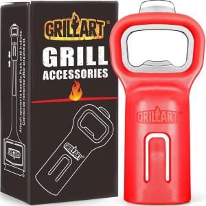 imageGRILLART Grill Brush Bristle Free BBQ Accessory Bottle Opener HeavyDuty Mounts to Grill Brush Handle for Convenient Opening While Grilling  Ideal for BBQ Enthusiasts Opener Only Red